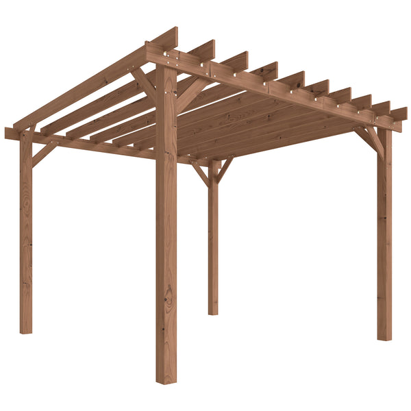 3 x 3 m Wooden Pergola Kit, Garden Pergola Gazebo Grape Trellis with Triangle Supports, Crossing Beams for Climbing Vines, Flowers, Sun Shade Shelter for Grill, Patio, Maple Wood-effect