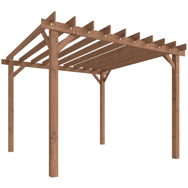 3 x 3 m Wooden Pergola Kit, Garden Pergola Gazebo Grape Trellis with Triangle Supports, Crossing Beams for Climbing Vines, Flowers, Sun Shade Shelter for Grill, Patio, Maple Wood-effect