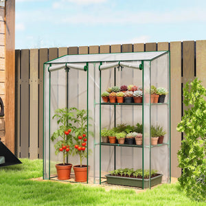 Mini Greenhouse, Portable Greenhouse with 3 Shelves, 2 Roll-up Doors, Garden Hot House for Patio Garden Backyard, 56.3" x 17.7" x 59.4", Clear