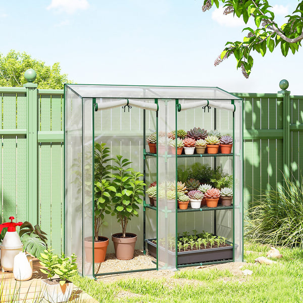 Mini Greenhouse, Portable Greenhouse with 3 Shelves, 2 Roll-up Doors, Garden Hot House for Patio Garden Backyard, 56.3" x 17.7" x 59.4", Clear