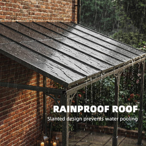 13' x 10' Lean to Gazebo, Hardtop Wall Mounted Outdoor Pergola with Polycarbonate Roof and Metal-Aluminium Frame, Heavy Duty Metal Pergola for Patio Deck Backyard, Brown