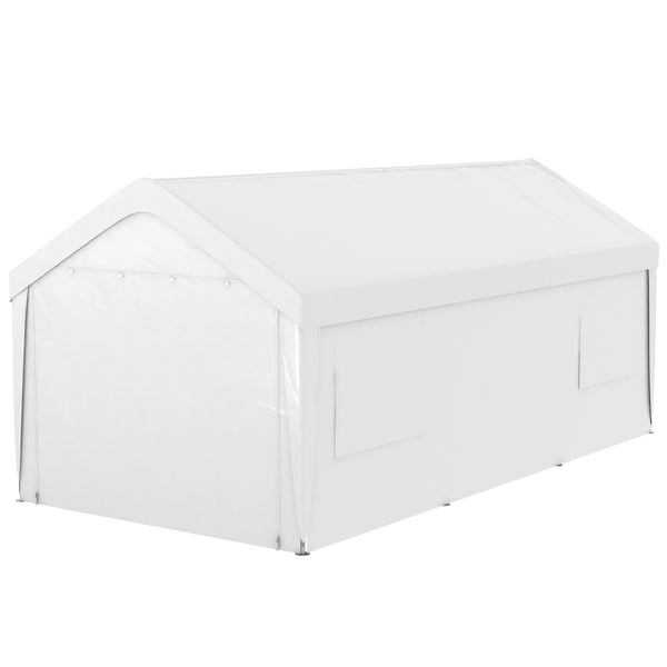 Outsunny Carport 10' x 20' Portable Garage, Heavy Duty Car Port Canopy with 2 Roll-up Doors & 4 Ventilated Windows for Car, Truck, Boat, Garden Tools, White