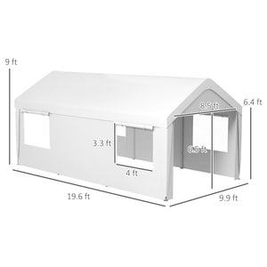 Outsunny Carport 10' x 20' Portable Garage, Heavy Duty Car Port Canopy with 2 Roll-up Doors & 4 Ventilated Windows for Car, Truck, Boat, Garden Tools, White