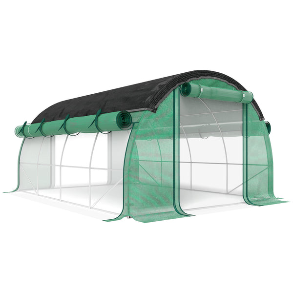 Walk-in Tunnel Greenhouse, 10' x 13' x 6.5' Plant Hot House with Sunshade Net, Roll-up Mesh Sidewalls, 2 Doors and 8 Windows, PE Cover, Galvanised Steel Frame, Green