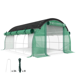 Walk-in Tunnel Greenhouse, 10' x 13' x 6.5' Plant Hot House with Sunshade Net, Roll-up Mesh Sidewalls, 2 Doors and 8 Windows, PE Cover, Galvanised Steel Frame, Green