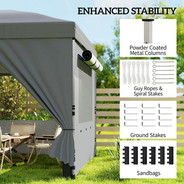 3 x 6 m Pop Up Gazebo with 6 Sidewalls, UPF50+ Outdoor Wedding Party Tent Marquee, Adjustable Height Event Shelter with Wheeled Bag, Sandbags & Stakes, Dark Grey