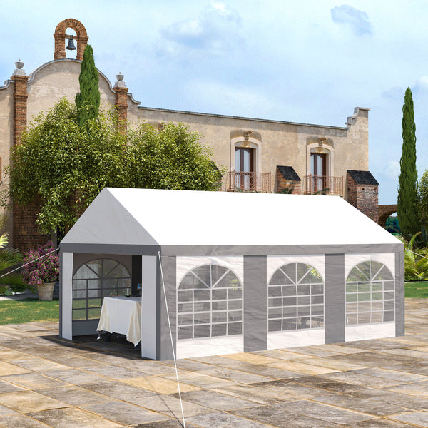 6 x 4m Galvanised Party Tent, Marquee Gazebo with Sides, Six Windows and Double Doors, for Parties, Wedding and Events