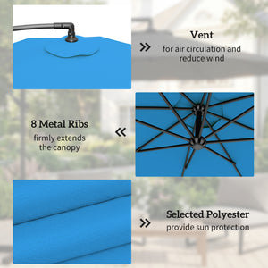 3 m Cantilever Parasol with Cross Base, Offset Outdoor Umbrella, Crank Handle, Hanging Sun Shade, Blue