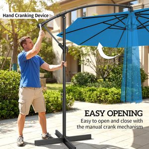 3 m Cantilever Parasol with Cross Base, Offset Outdoor Umbrella, Crank Handle, Hanging Sun Shade, Blue