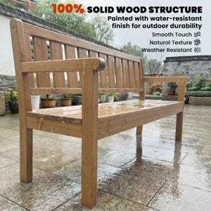 Wooden Garden Loveseat with Liftable Table and Hidden Storage Shelf, 2-3-Seater Outdoor Bench, Fir Wood Jack and Jill Garden Seat with Armrests for Patio, Porch, Teak