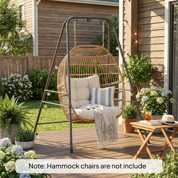 Hammock Chair Stand, Free Standing Heavy Duty Hanging Swing Chair with Anti-Slip Foot Pads, 2 Carabiners, for Relaxation, Indoor and Outdoor Use, Gray