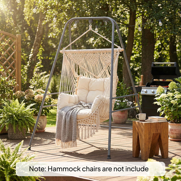 Hammock Chair Stand, Free Standing Heavy Duty Hanging Swing Chair with Anti-Slip Foot Pads, 2 Carabiners, for Relaxation, Indoor and Outdoor Use, Gray