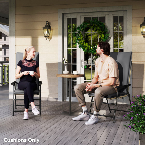 Patio Chair Cushions Set of 2 with Ties and Adjustable Band, UPF50+ Fade Resistant Yarn-Dyed Polyester Outdoor Seat Cushions, High Back Patio Replacement Pads, Dark Grey