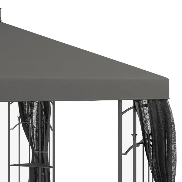 Outsunny 10' x 12' Patio Gazebo with Corner Frame Shelves, Double Roof Outdoor Gazebo Canopy Shelter with Netting for Patio, Wedding, Catering & Events, Gray