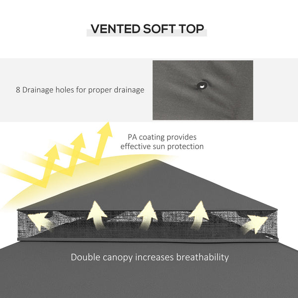 Outsunny 10' x 12' Patio Gazebo with Corner Frame Shelves, Double Roof Outdoor Gazebo Canopy Shelter with Netting for Patio, Wedding, Catering & Events, Gray