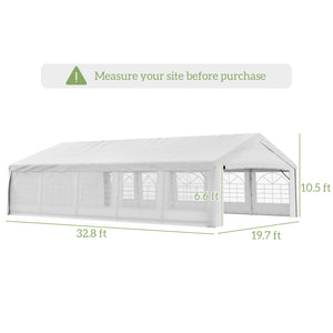 Outsunny 20' x 32' Heavy Duty Party Tent & Carport with Removable Sidewalls and Double Doors, Large Canopy Tent, Sun Shade Shelter, for Parties, Wedding, Outdoor Events, BBQ, White