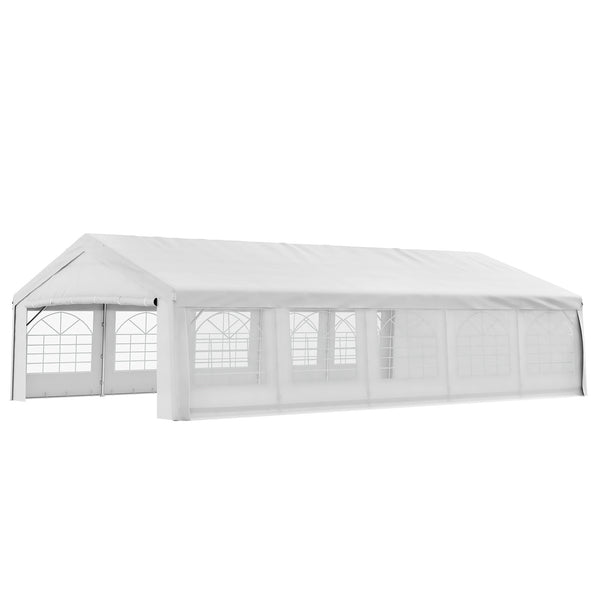 Outsunny 20' x 32' Heavy Duty Party Tent & Carport with Removable Sidewalls and Double Doors, Large Canopy Tent, Sun Shade Shelter, for Parties, Wedding, Outdoor Events, BBQ, White