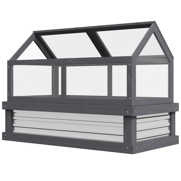 Wooden Cold Frame Greenhouse, Raised Garden Bed with Polycarbonate Greenhouse, Flower Planter Protection, 48" x 24" x 32", Grey