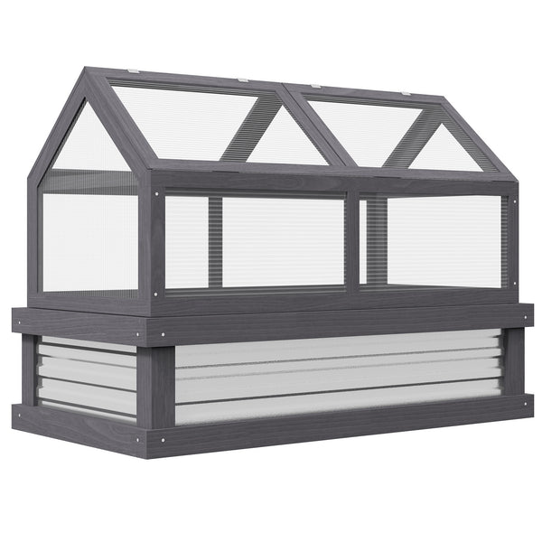 Wooden Cold Frame Greenhouse, Raised Garden Bed with Polycarbonate Greenhouse, Flower Planter Protection, 48" x 24" x 32", Grey