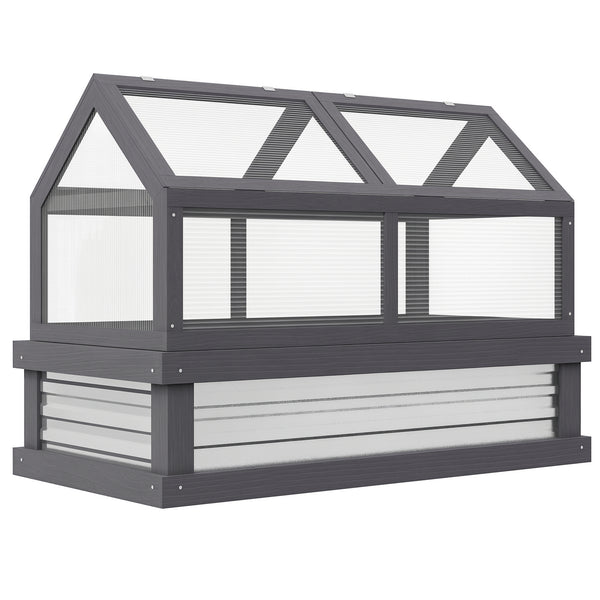Wooden Cold Frame Greenhouse, Raised Garden Bed with Polycarbonate Greenhouse, Flower Planter Protection, 48" x 24" x 32", Grey
