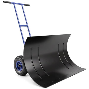 Snow Shovel with Wheels, 29" x 18" Heavy Duty Metal Snow Pusher with 5-Level Adjustable Handle, 7-Angle Blade, Bottom Wear Strip for Driveway, Sidewalks, Garden, Deck, Blue