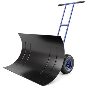 Snow Shovel with Wheels, 29" x 18" Heavy Duty Metal Snow Pusher with 5-Level Adjustable Handle, 7-Angle Blade, Bottom Wear Strip for Driveway, Sidewalks, Garden, Deck, Blue