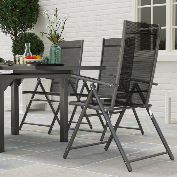 7 Piece Outdoor Dining Set, Garden Furniture Set with Extendable Table and 6 Folding Chairs, Outdoor Conversation Set with 5mm Tempered Glass Top & Aluminium Frame, for Patio, Balcony, Deck