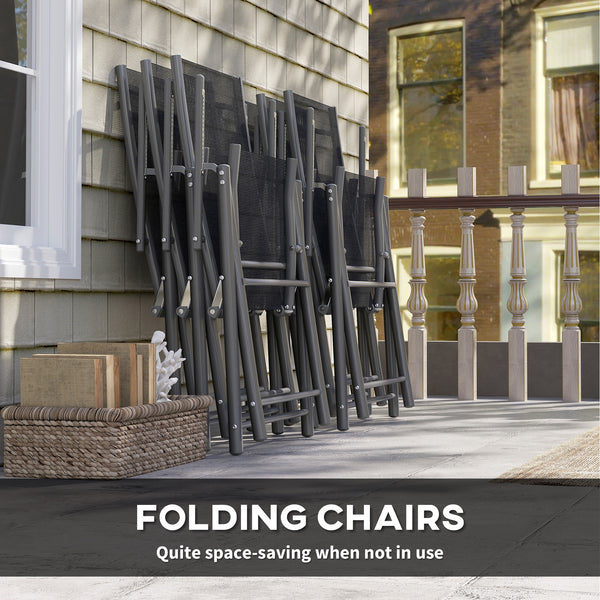 7 Piece Outdoor Dining Set, Garden Furniture Set with Extendable Table and 6 Folding Chairs, Outdoor Conversation Set with 5mm Tempered Glass Top & Aluminium Frame, for Patio, Balcony, Deck