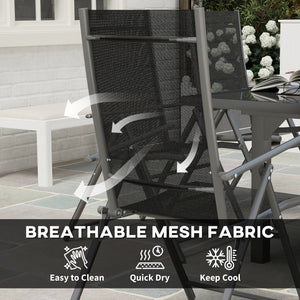 7 Piece Outdoor Dining Set, Garden Furniture Set with Extendable Table and 6 Folding Chairs, Outdoor Conversation Set with 5mm Tempered Glass Top & Aluminium Frame, for Patio, Balcony, Deck