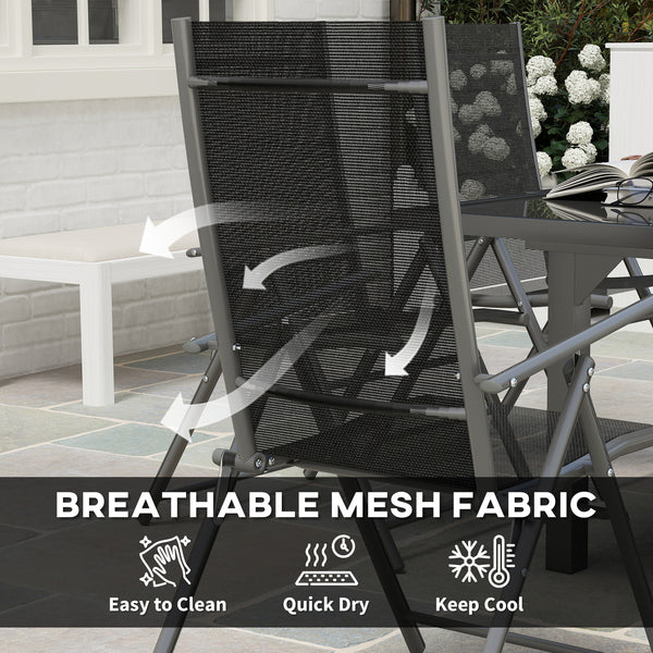 7 Piece Outdoor Dining Set, Garden Furniture Set with Extendable Table and 6 Folding Chairs, Outdoor Conversation Set with 5mm Tempered Glass Top & Aluminium Frame, for Patio, Balcony, Deck
