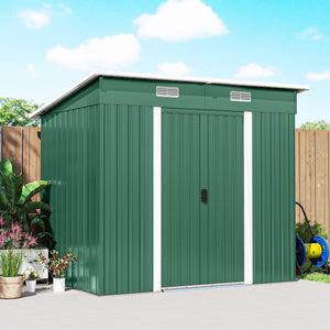 7'x 4' Outdoor Storage Shed, Metal Garden Shed with Lockable Double Doors, Foundation Kit and Vents for Patio, Backyard, Tool Storage, Green