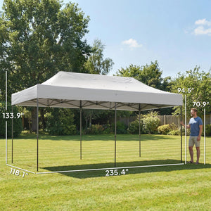 10 x 20 ft Pop Up Canopy Tent, Heavy Duty UPF50+ Outdoor Portable Instant Canopy Shelter with Wheeled Carry Bag, Sandbags, Adjustable Height for Parties, Events, Camping, White