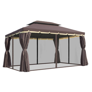 Outsunny 10' x 13' Patio Gazebo, Outdoor Gazebo Canopy Shelter with Netting and Curtains, Aluminum Frame for Garden, Lawn, Backyard and Deck, Coffee