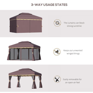 Outsunny 10' x 13' Patio Gazebo, Outdoor Gazebo Canopy Shelter with Netting and Curtains, Aluminum Frame for Garden, Lawn, Backyard and Deck, Coffee