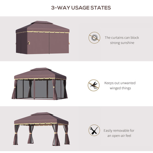 Outsunny 10' x 13' Patio Gazebo, Outdoor Gazebo Canopy Shelter with Netting and Curtains, Aluminum Frame for Garden, Lawn, Backyard and Deck, Coffee