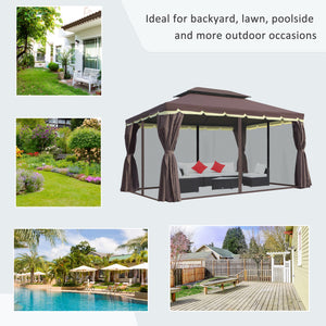 Outsunny 10' x 13' Patio Gazebo, Outdoor Gazebo Canopy Shelter with Netting and Curtains, Aluminum Frame for Garden, Lawn, Backyard and Deck, Coffee