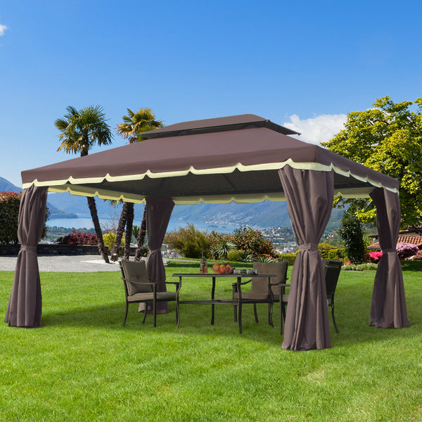 Outsunny 10' x 13' Patio Gazebo, Outdoor Gazebo Canopy Shelter with Netting and Curtains, Aluminum Frame for Garden, Lawn, Backyard and Deck, Coffee