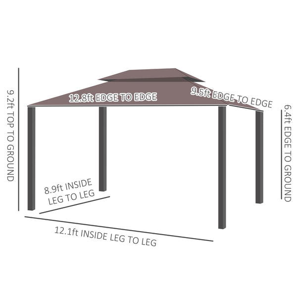 Outsunny 10' x 13' Patio Gazebo, Outdoor Gazebo Canopy Shelter with Netting and Curtains, Aluminum Frame for Garden, Lawn, Backyard and Deck, Coffee