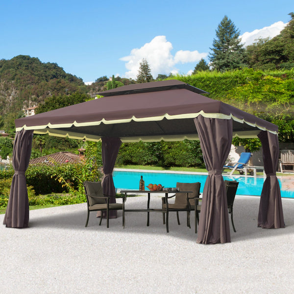 Outsunny 10' x 13' Patio Gazebo, Outdoor Gazebo Canopy Shelter with Netting and Curtains, Aluminum Frame for Garden, Lawn, Backyard and Deck, Coffee