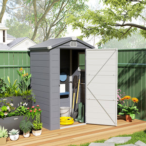 4.4' x 3.3' Garden Storage Shed, Outdoor Storage Patio Shed with Aluminum Frame, Galvanized Foundation Kit, Latched Door, Air Vents, Window for Backyard, Lawn, Grey