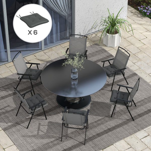6-Piece Patio Chair Cushions Pillows, Seat Replacement Patio Cushions Set with Ties, Button Tufted for Indoor Outdoor Garden Furniture, Charcoal Grey