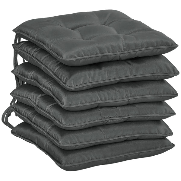 6-Piece Patio Chair Cushions Pillows, Seat Replacement Patio Cushions Set with Ties, Button Tufted for Indoor Outdoor Garden Furniture, Charcoal Grey