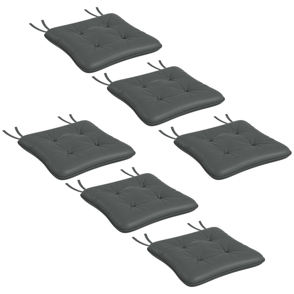 6-Piece Patio Chair Cushions Pillows, Seat Replacement Patio Cushions Set with Ties, Button Tufted for Indoor Outdoor Garden Furniture, Charcoal Grey