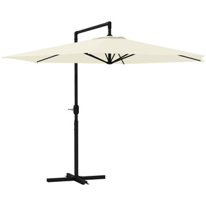 Outsunny 9.5FT Offset Patio Umbrella with Crank, Cross Base and Air Vent, Round Hanging Cantilever Umbrella, Heavy Duty Outdoor Umbrella for Garden, Pool, Backyard, Deck, Beige