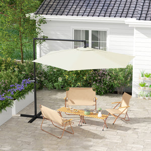 Outsunny 9.5FT Offset Patio Umbrella with Crank, Cross Base and Air Vent, Round Hanging Cantilever Umbrella, Heavy Duty Outdoor Umbrella for Garden, Pool, Backyard, Deck, Beige