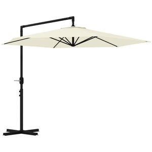 Outsunny 9.5FT Offset Patio Umbrella with Crank, Cross Base and Air Vent, Round Hanging Cantilever Umbrella, Heavy Duty Outdoor Umbrella for Garden, Pool, Backyard, Deck, Beige