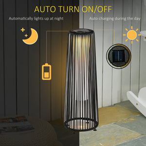 Wicker Solar Floor Lamp, 24" Solar Powered Outdoor Lamp with Auto On/Off LED Lights, IP44 Waterproof, Decorative Outdoor Lantern for Patio, Porch, Pathway, Black