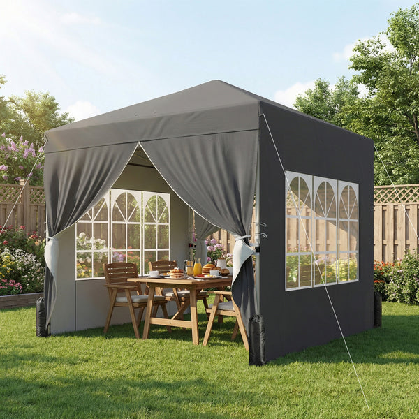 8.2 x 8.2 ft Pop Up Canopy Tent with 4 Sidewalls, UPF 50+ Easy Setup Outdoor Instant Canopy Portable Shelter with 4 Sandbags, Carry Bag, Adjustable Height, Dark Grey