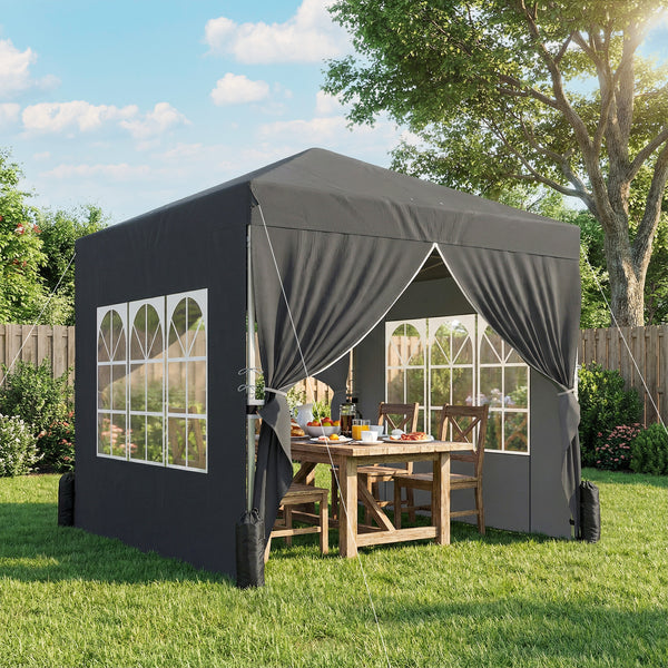 8.2 x 8.2 ft Pop Up Canopy Tent with 4 Sidewalls, UPF 50+ Easy Setup Outdoor Instant Canopy Portable Shelter with 4 Sandbags, Carry Bag, Adjustable Height, Dark Grey