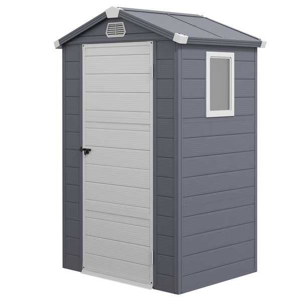 4.4' x 3.3' Garden Storage Shed, Outdoor Storage Patio Shed with Aluminum Frame, Galvanized Foundation Kit, Latched Door, Air Vents, Window for Backyard, Lawn, Grey